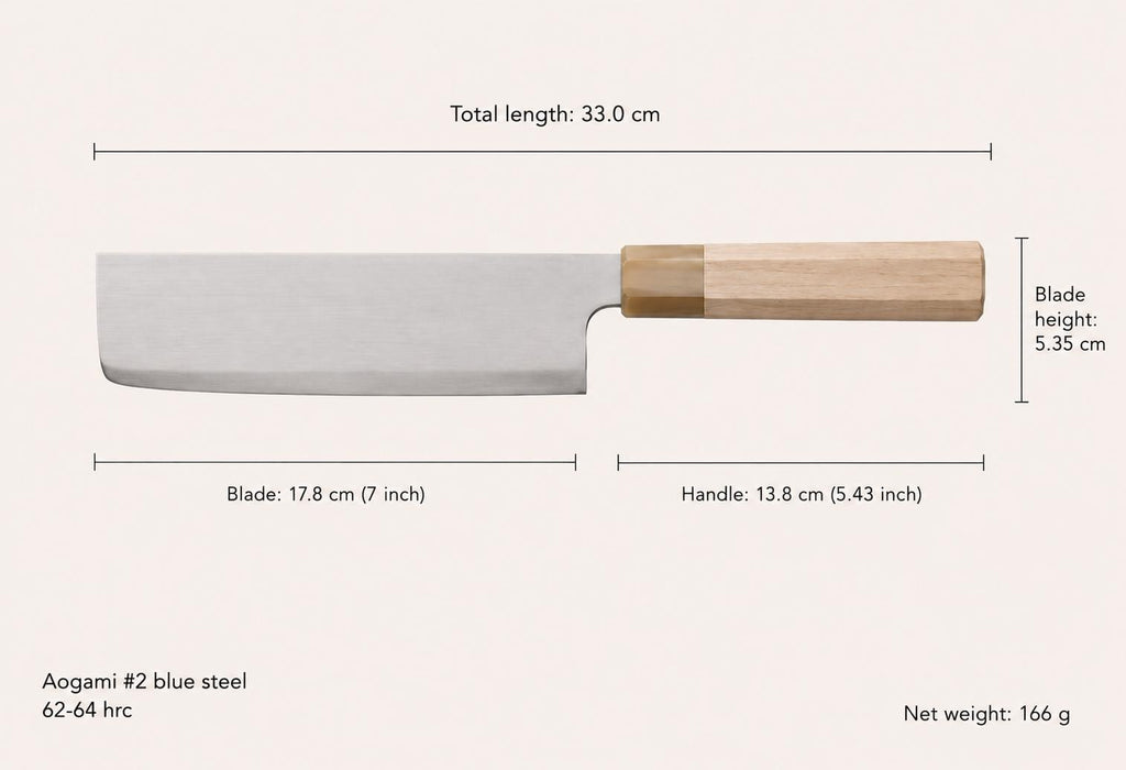 Nóż Aogami No.2 Nakiri 7" – japońska niebieska stal San Mai, nóż do warzyw ze stali węglowej, rękojeść z klonu Wa, nóż kuchenny, prezent dla szefa kuchni