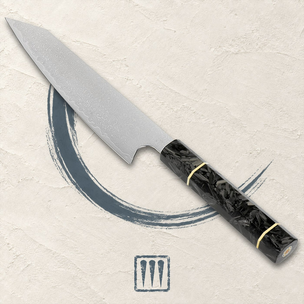 Kiritsuke chef knife 8 inch, Damascus steel, carbon fibre handle - Kyorai