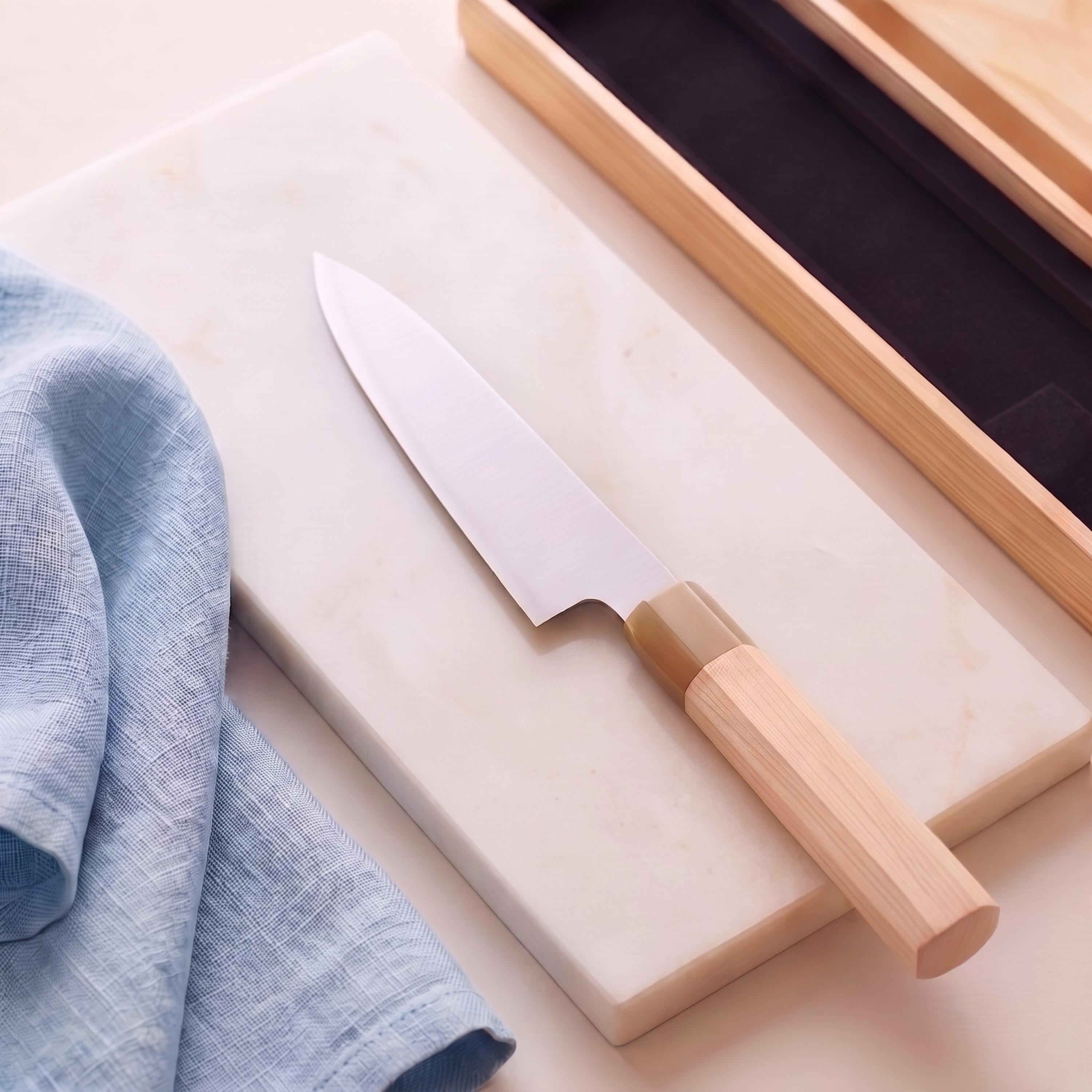 Aogami No.2 Petty Knife 5" – Japanese Blue Steel San Mai,Carbon Steel Utility Knife, Maple Wa Handle, Kitchen Knife, Chef Gift