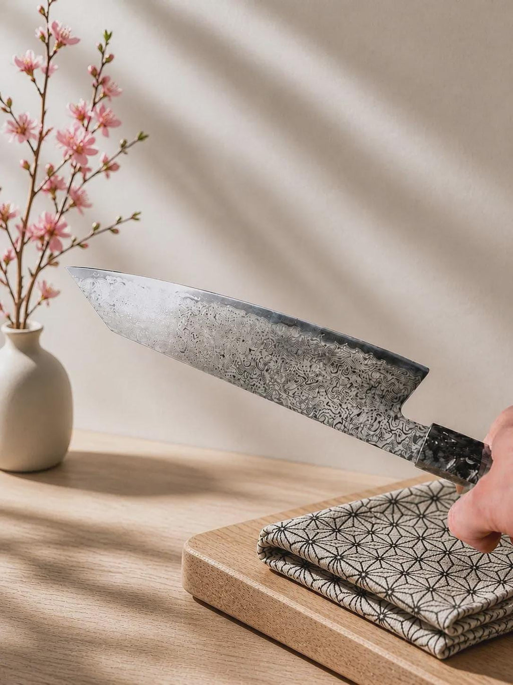 Zestaw noży Kiritsuke, Nakiri i Utility – japoński zestaw noży kuchennych ze stali damasceńskiej, rękojeści z włókna węglowego, prezent dla szefa kuchni premium, kuchnia japońska