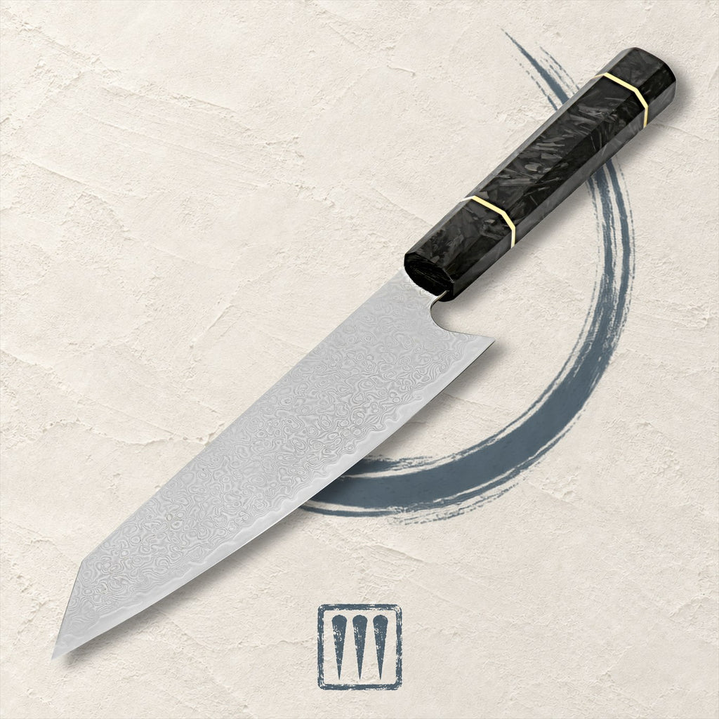 Kiritsuke chef knife 8 inch, Damascus steel, carbon fibre handle - Kyorai