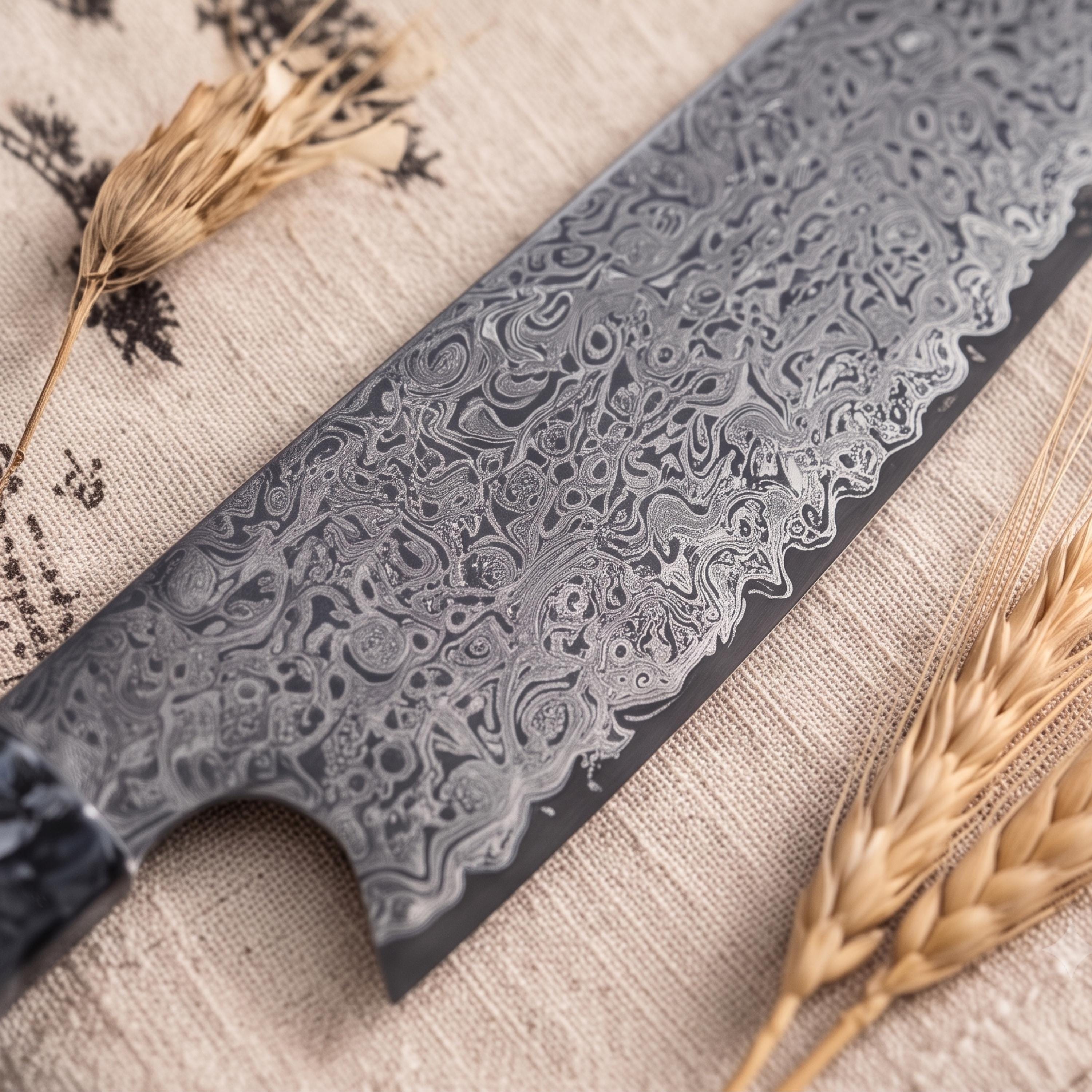 Nóż Kiritsuke ze stali damasceńskiej 8 cali z magnetycznym drewnianym Saya – japoński nóż szefa kuchni, rękojeść z włókna węglowego, niezwykle ostry nóż kuchenny, prezent dla szefa kuchni