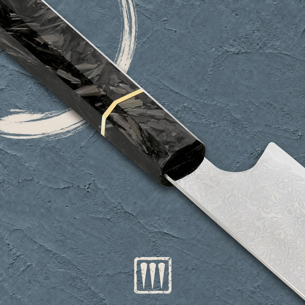 Kiritsuke chef knife 8 inch, Damascus steel, carbon fibre handle - Kyorai