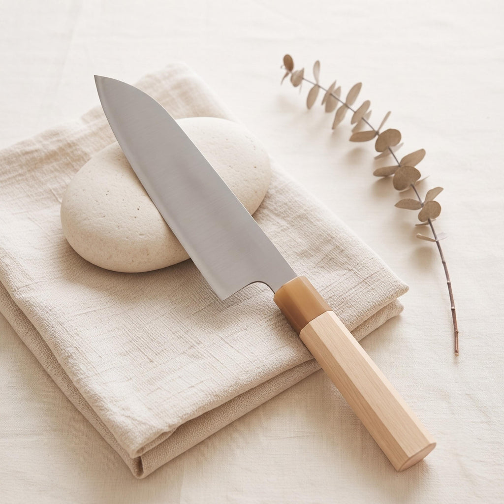 Nóż Santoku Aogami No.2 7" – japońska niebieska stal San Mai, nóż szefa kuchni ze stali węglowej, rękojeść z klonu Wa, nóż kuchenny, prezent dla szefa kuchni