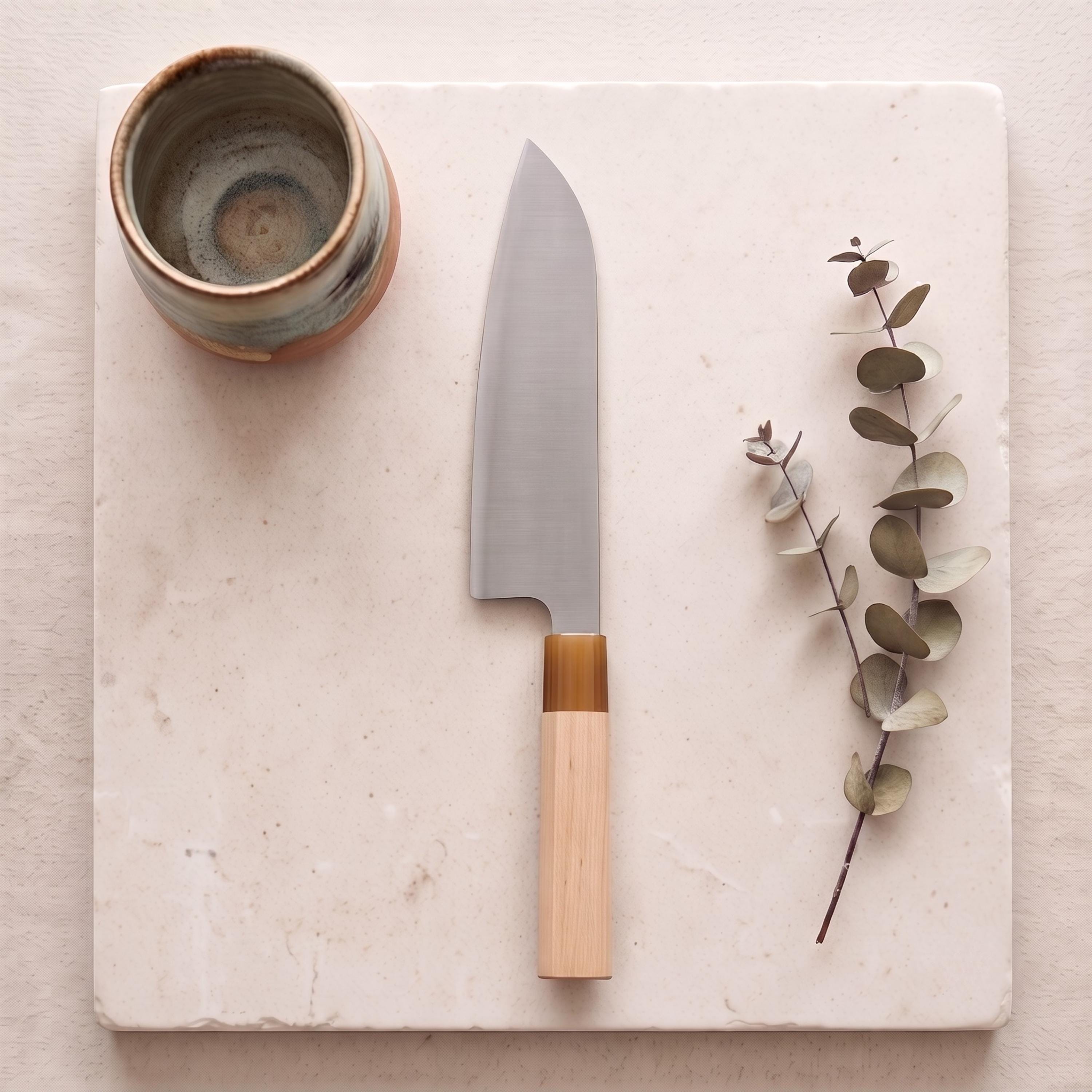 Nóż Santoku Aogami No.2 7" – japońska niebieska stal San Mai, nóż szefa kuchni ze stali węglowej, rękojeść z klonu Wa, nóż kuchenny, prezent dla szefa kuchni
