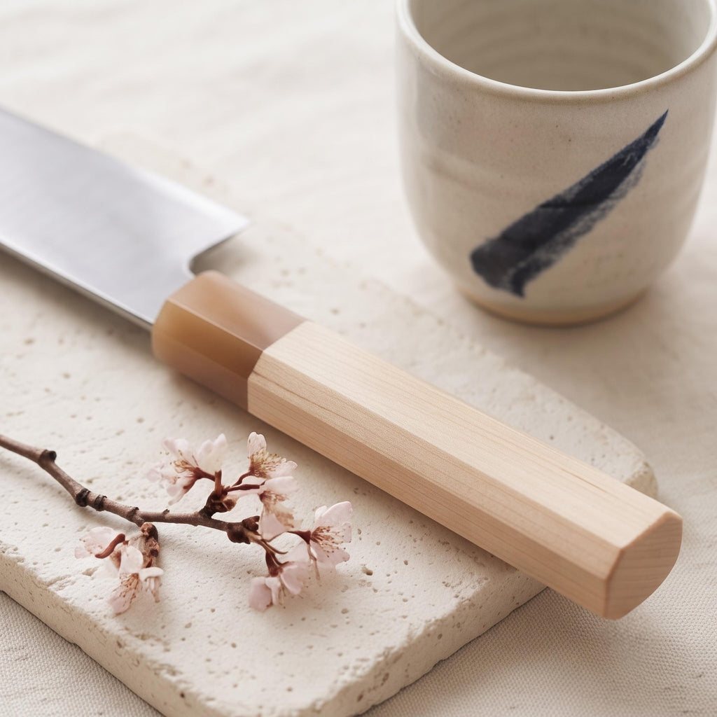 Nóż Santoku Aogami No.2 7" – japońska niebieska stal San Mai, nóż szefa kuchni ze stali węglowej, rękojeść z klonu Wa, nóż kuchenny, prezent dla szefa kuchni