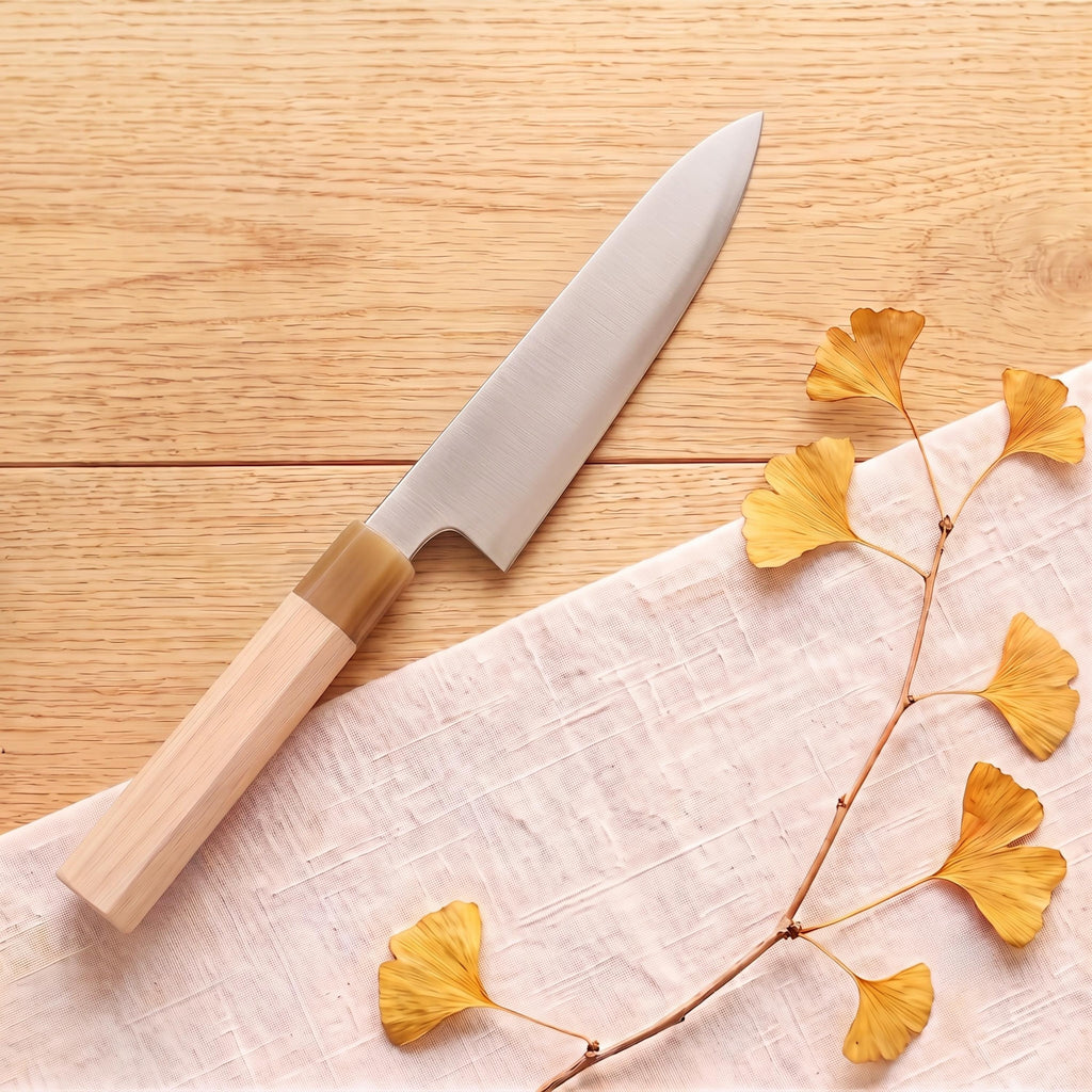 Aogami No.2 Petty Knife 5" – Japanese Blue Steel San Mai,Carbon Steel Utility Knife, Maple Wa Handle, Kitchen Knife, Chef Gift