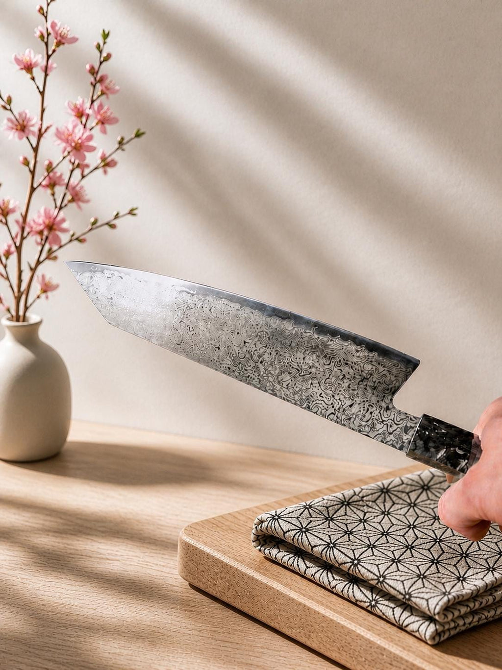 Nóż Kiritsuke ze stali damasceńskiej 8 cali – japoński nóż szefa kuchni, niezwykle ostry nóż kuchenny, rękojeść z włókna węglowego, prezent dla szefa kuchni