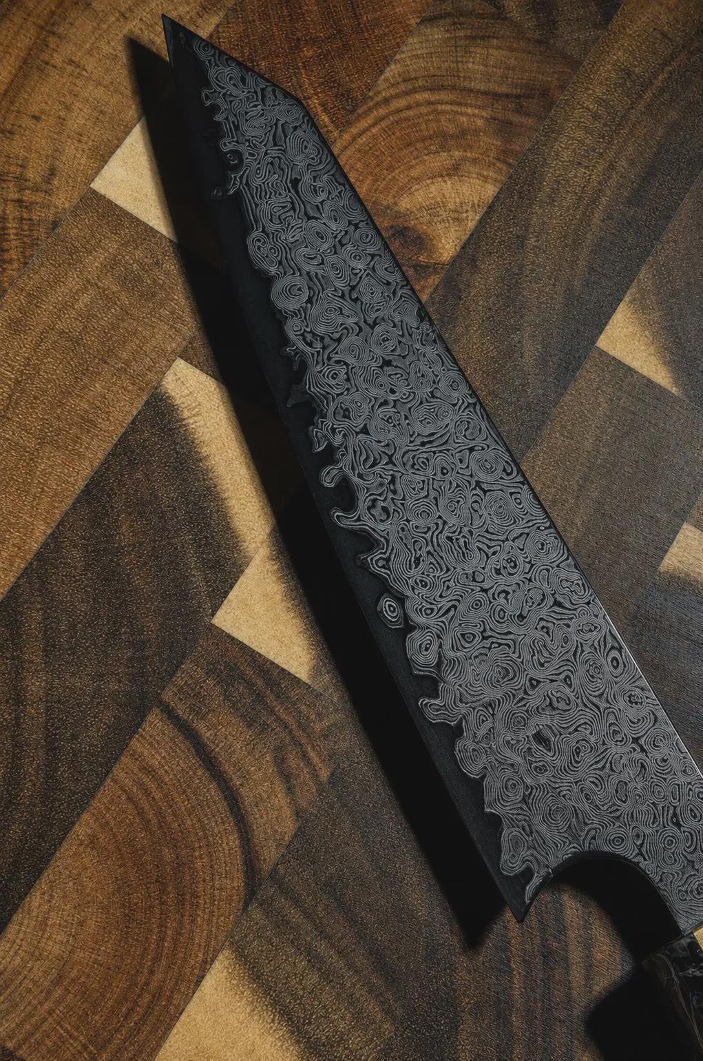 Zestaw noży Kiritsuke, Nakiri i Utility – japoński zestaw noży kuchennych ze stali damasceńskiej, rękojeści z włókna węglowego, prezent dla szefa kuchni premium, kuchnia japońska