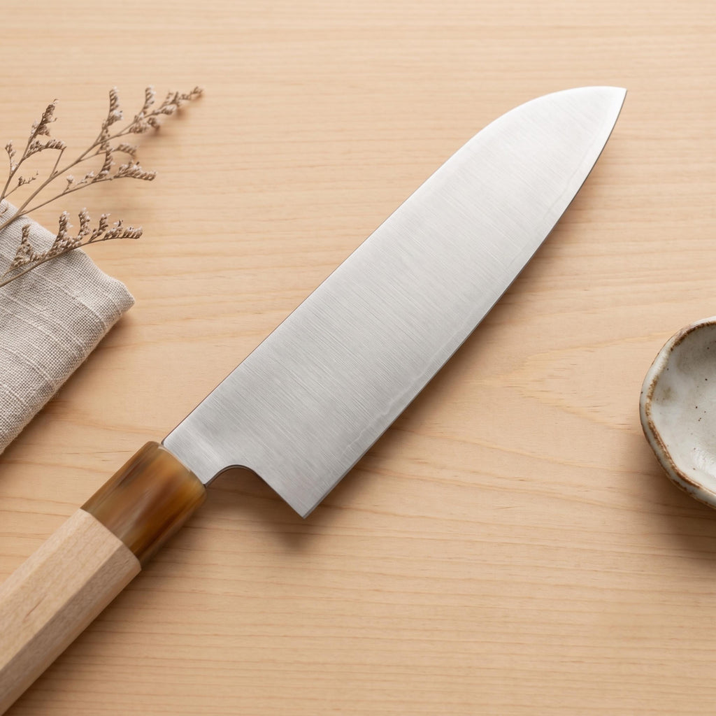 Nóż Santoku Aogami No.2 7" – japońska niebieska stal San Mai, nóż szefa kuchni ze stali węglowej, rękojeść z klonu Wa, nóż kuchenny, prezent dla szefa kuchni